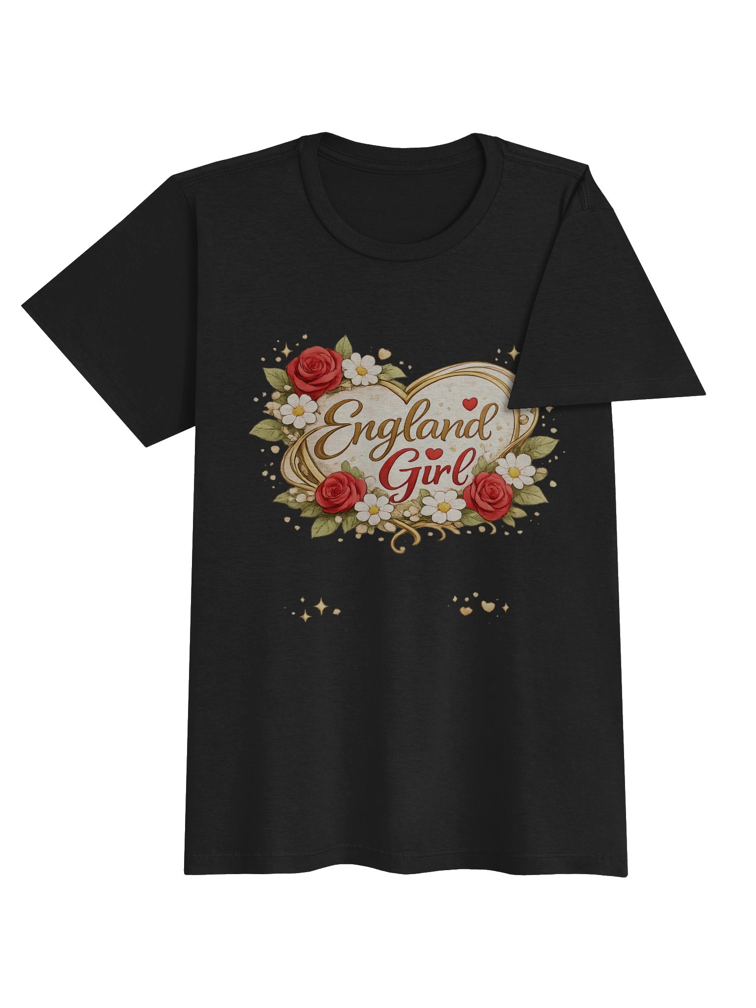 England Girl Women’s Heritage T-Shirt | Elegant Floral Heart & Gold Script Graphic Tee – 2026 Edition product image (5)