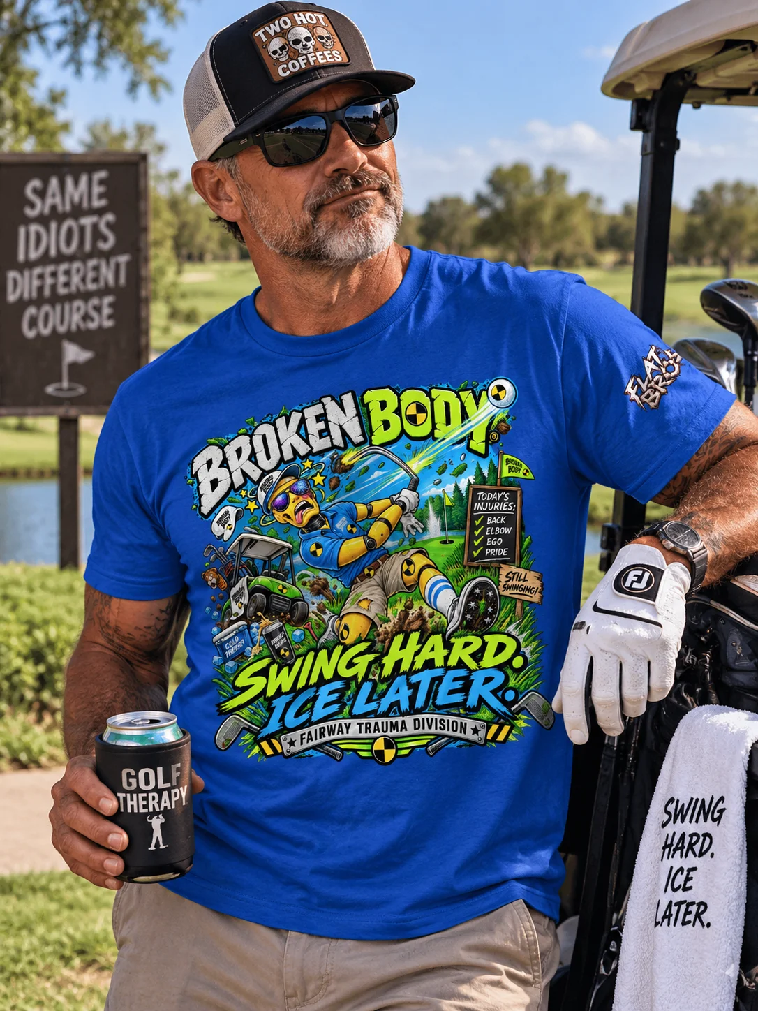 Funny Golf Shirt — Swing Hard, Ice Later | Flat Out Broken™ product image (1)