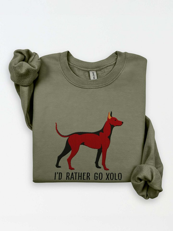 I'd Rather Go Xolo Sweatshirt (Embroidered) of a Xoloitzcuintli(Liver) product image (1)