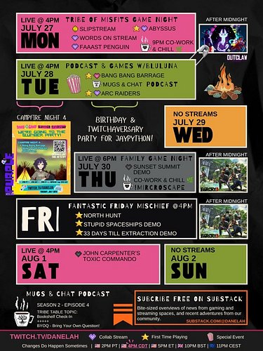 More Mayhem before the August - Join me live on Twitch this week 💜. Games and details can be found at https://f.mtr.cool/kqki...