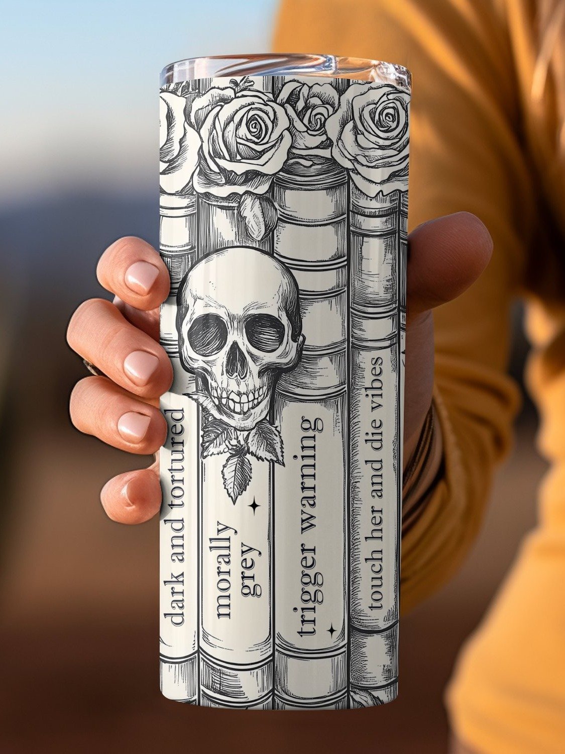 Dark Romance Skull Roses Vintage Line Art Smutty Book Tropes 20oz Tumbler Full Wrap PNG, Seamless Sublimation Design, Digital Download product image (3)