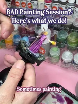 Sometimes painting sessions just go badly, and that’s okay. When it happens, I clean my workspace, make a hot ginger tea, and take a break. I watch a tutorial, review my painting cheat sheets, or play around with colour ideas. I dig through my pile of shame and pick something different to paint next. After a little time outside, painting becomes fun again. More painting tips on our website. Link in bio! #paintingminiatures #creativeprocess #paintingtips #tabletopgaming #warhammerpainting