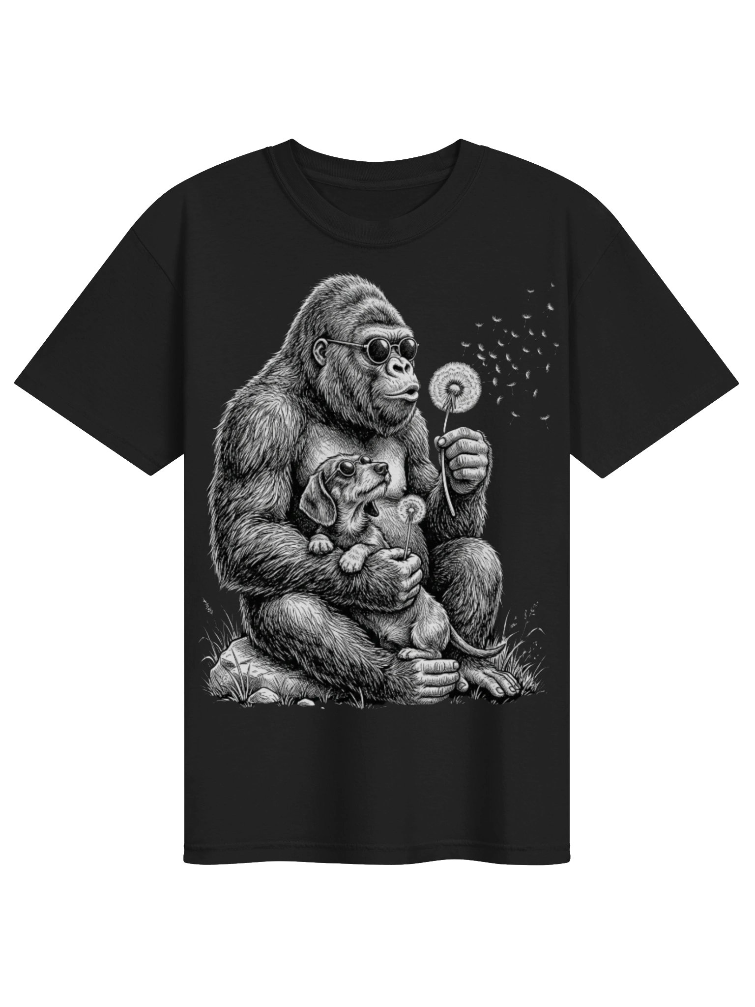 Cool Gorilla Holding Dachshund T-Shirt - Black Ink Art Wiener Dog Tee product image (1)