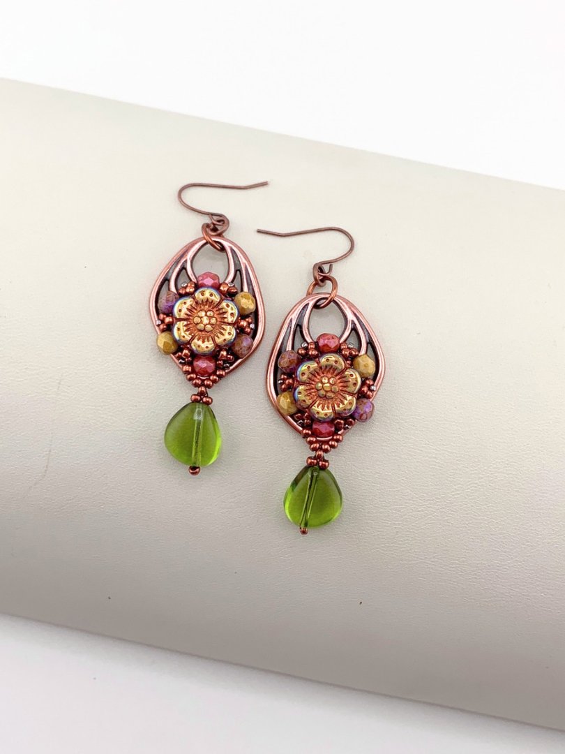 Floral Boho Beaded Copper and Glass Earrings product image (1)