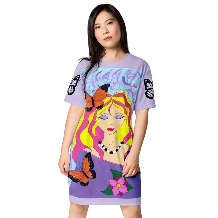 Butterfly spring woman (art by Dina R.) acrylic painting picture - T-Shirt Dress product image (1)