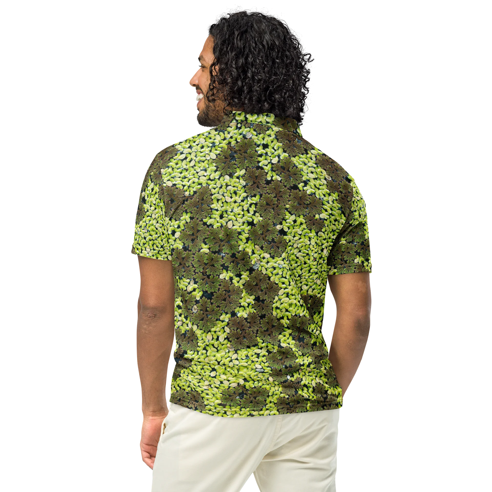 Verdant Life Light Men's All-Over Print Tropical Foliage Slim Fit Polo Shirt product image (5)