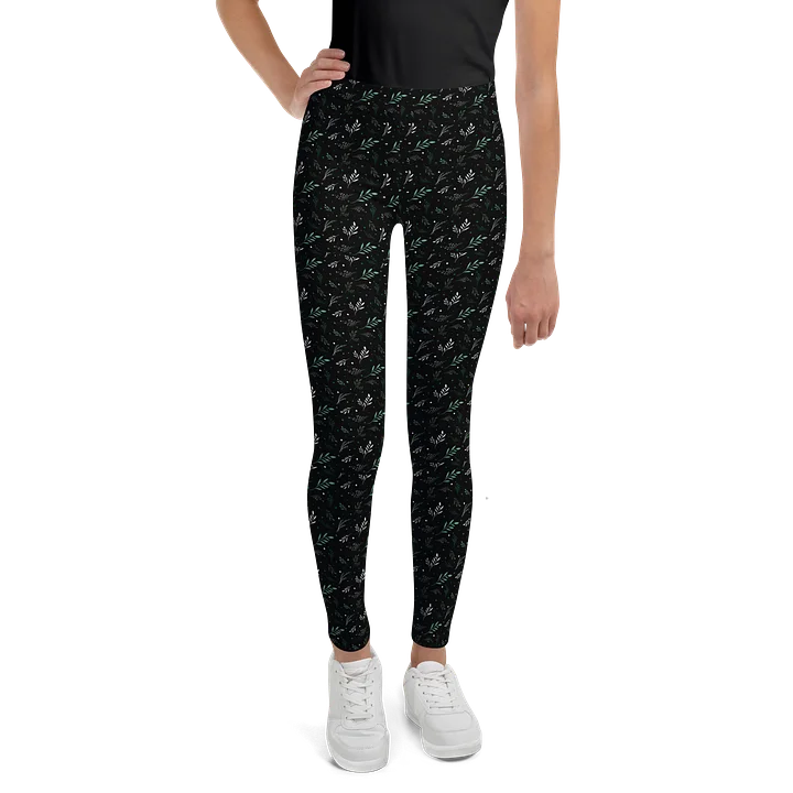 Dark Green Leaf All-Over Print Youth Leggings product image (1)