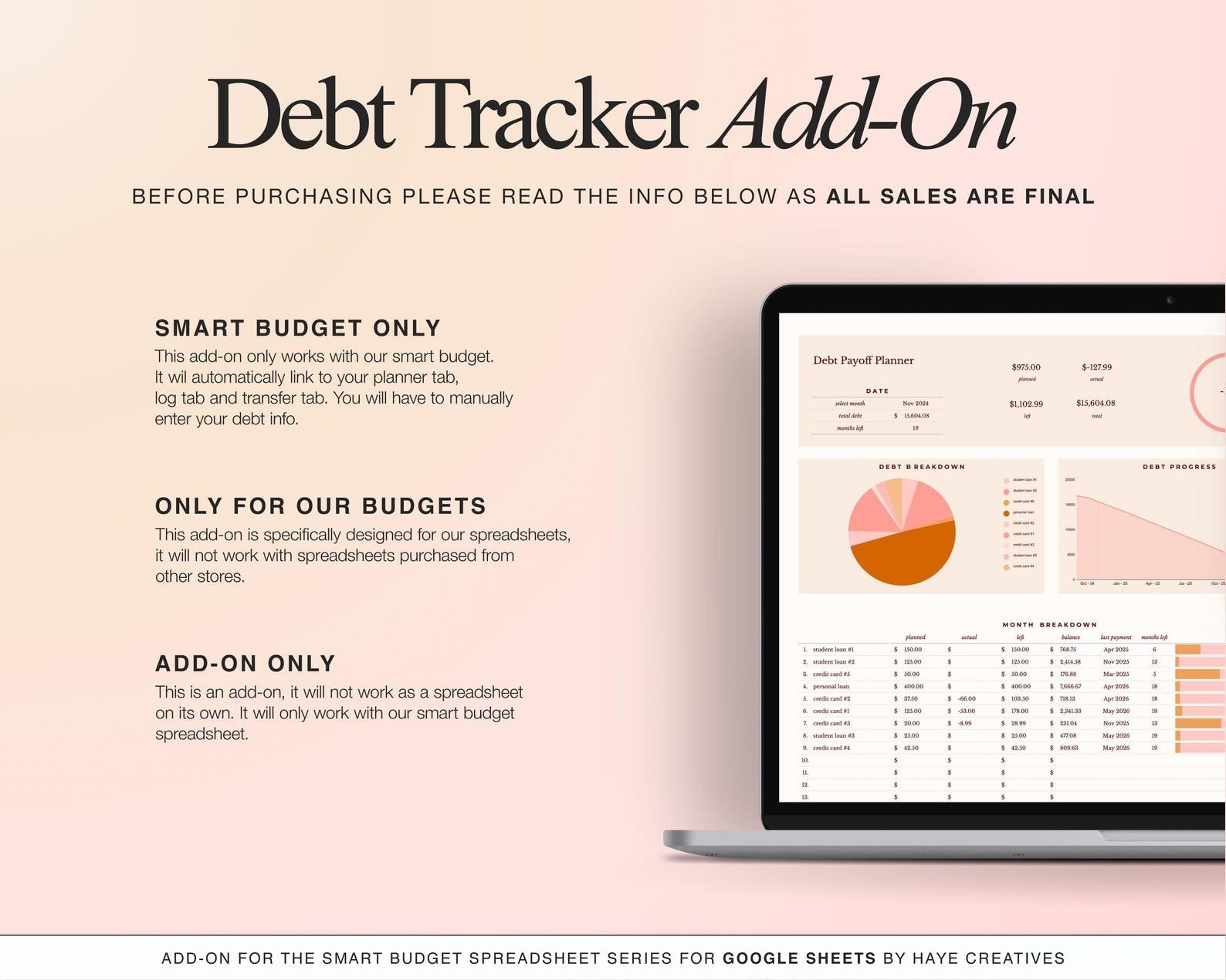 ADD-ON: Debt Payoff Tracker Add On for Our Smart Budget Spreadsheet product image (2)