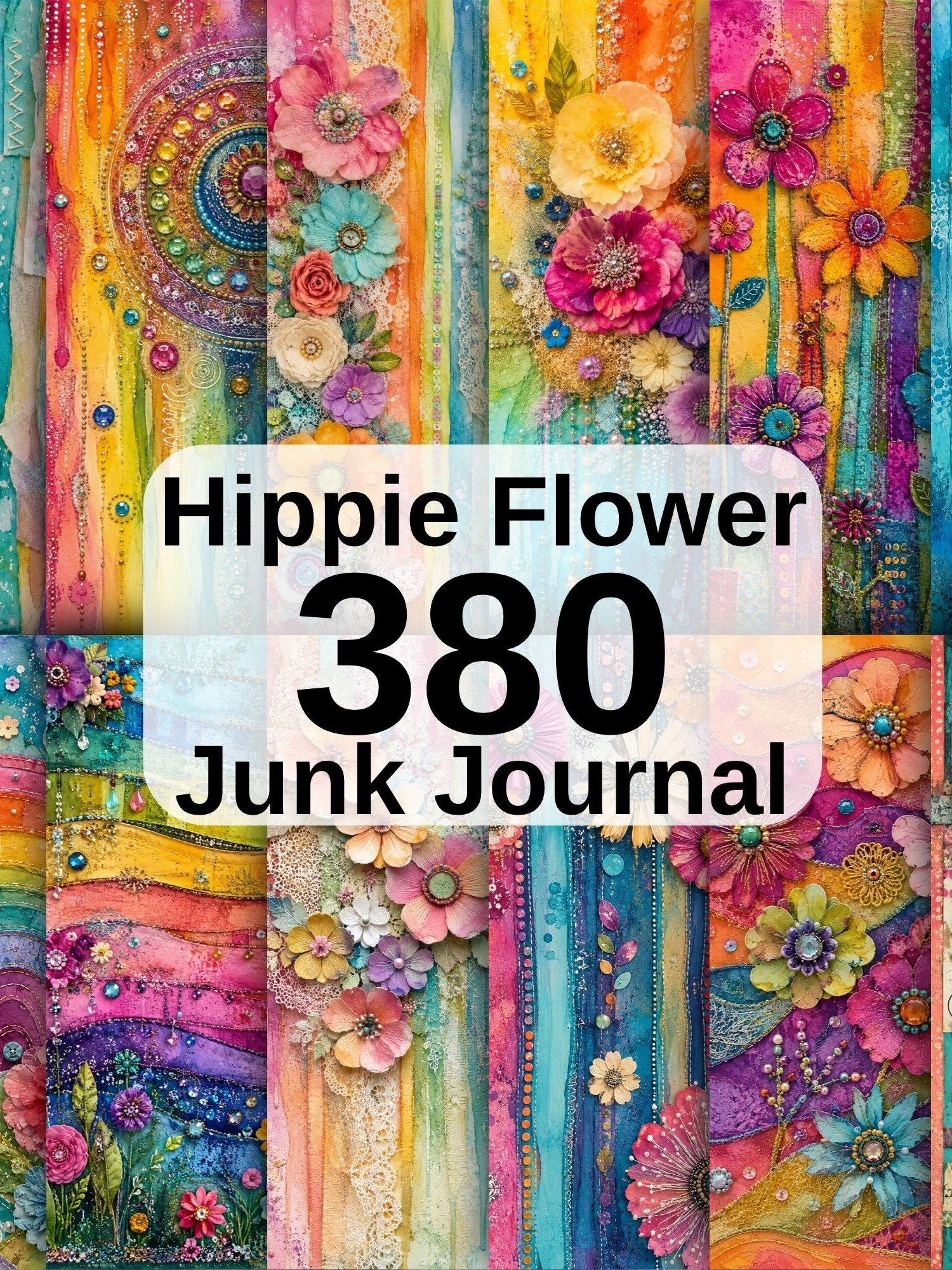 380 Hippie Junk Journal Pages, Colorful Boho Digital Paper product image (4)