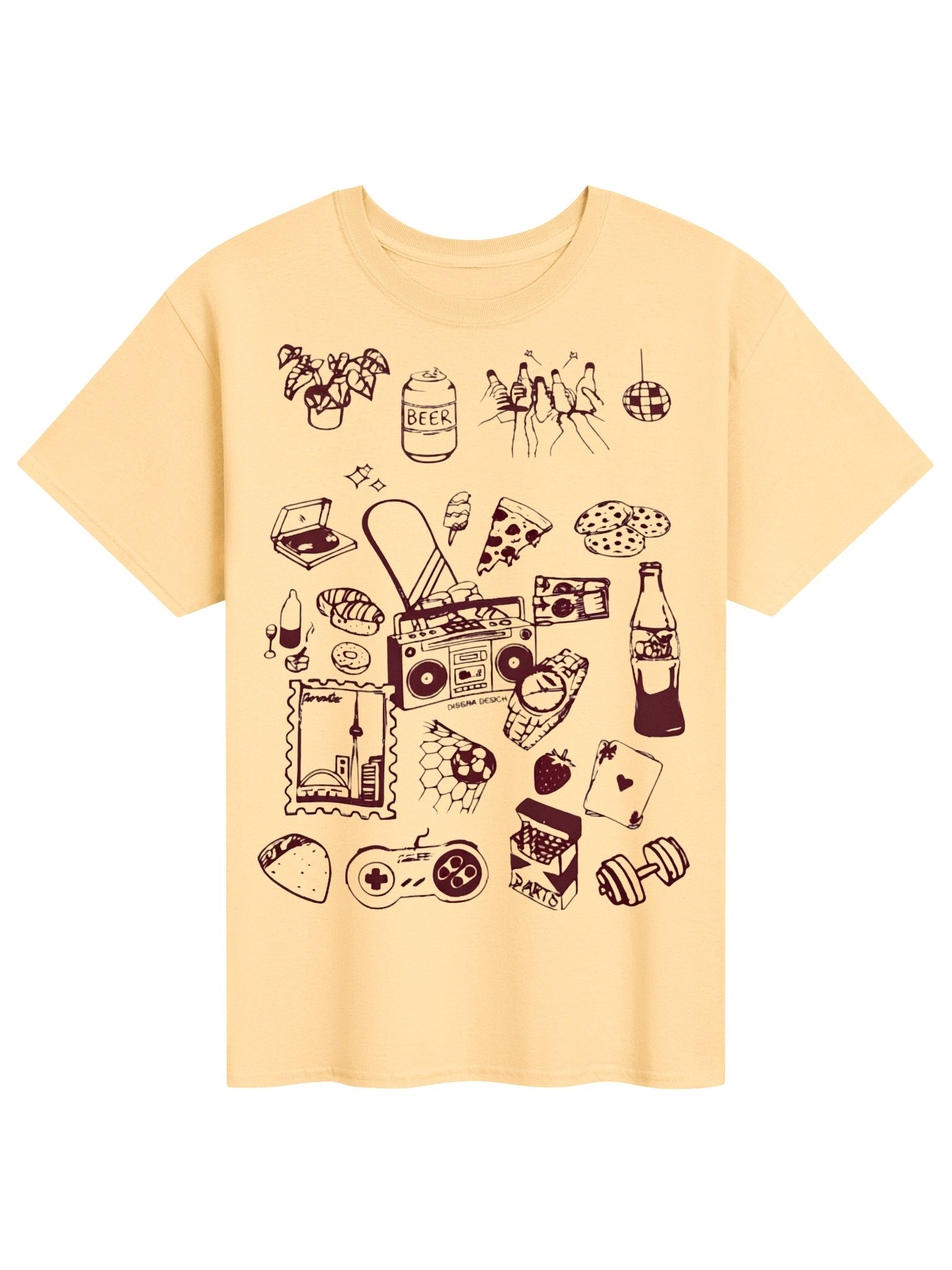 Kawaii Snack Icons Tee | Cute Food Doodle T-Shirt, Soda, Snacks, Bento Art product image (1)