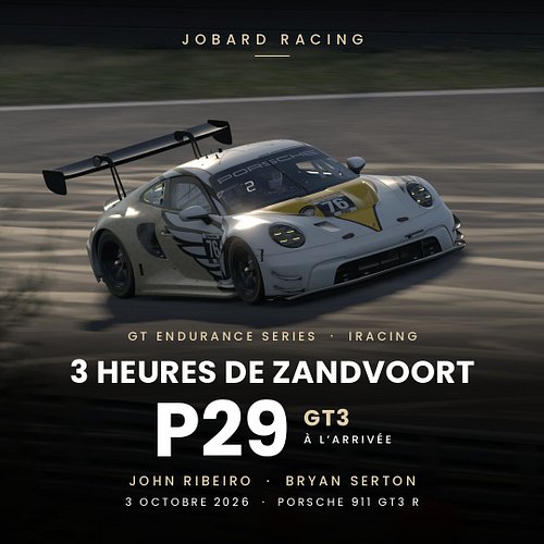Les 3 Heures de Zandvoort sont terminées. Bryan Serton et John Ribeiro ont fait rouler la Porsche 911 GT3 R de JOBARD Racing ...