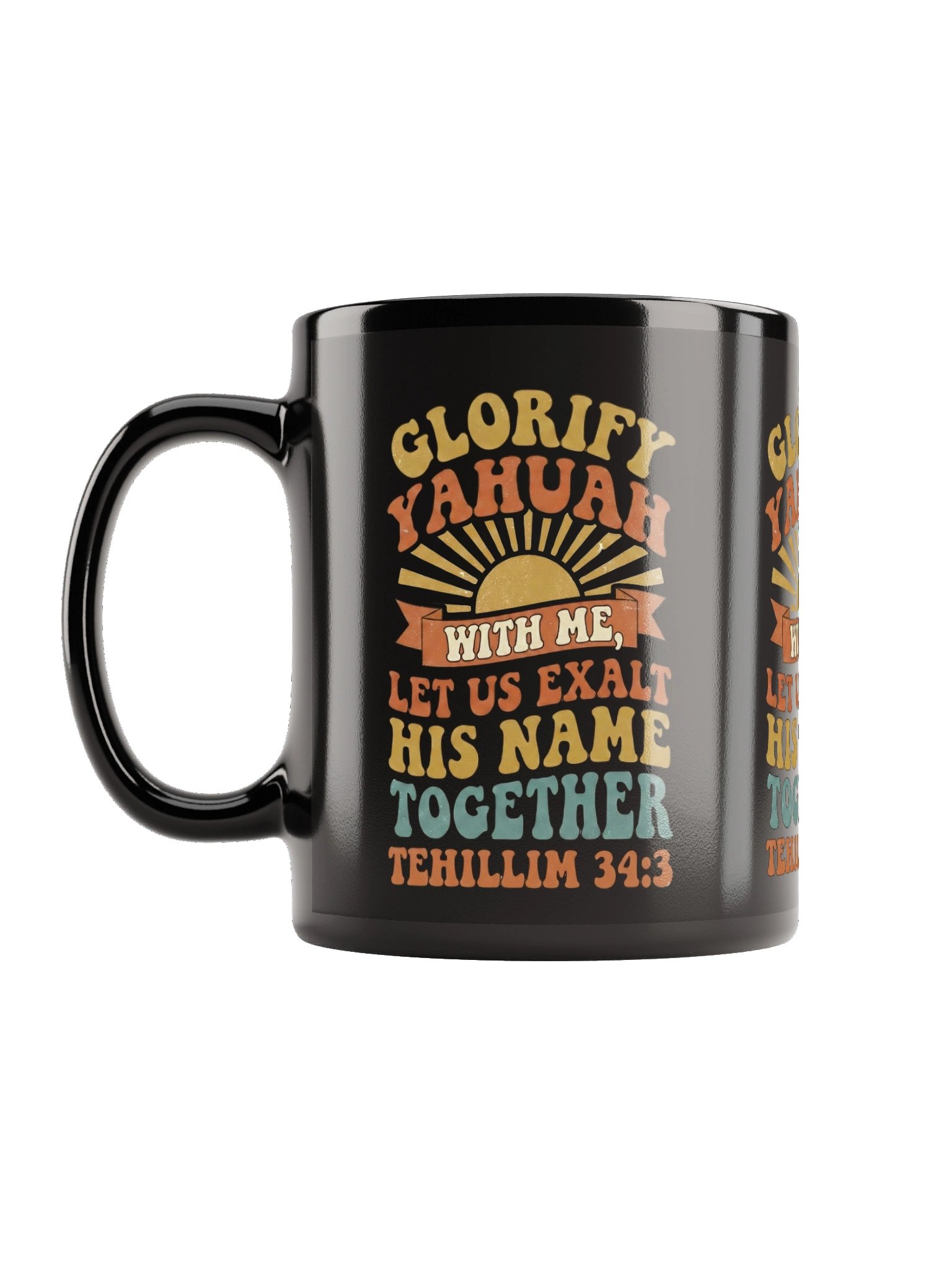 Glorify YAHUAH With Me Black Glossy Mug | Tehillim 34:3 Scripture Cup product image (6)