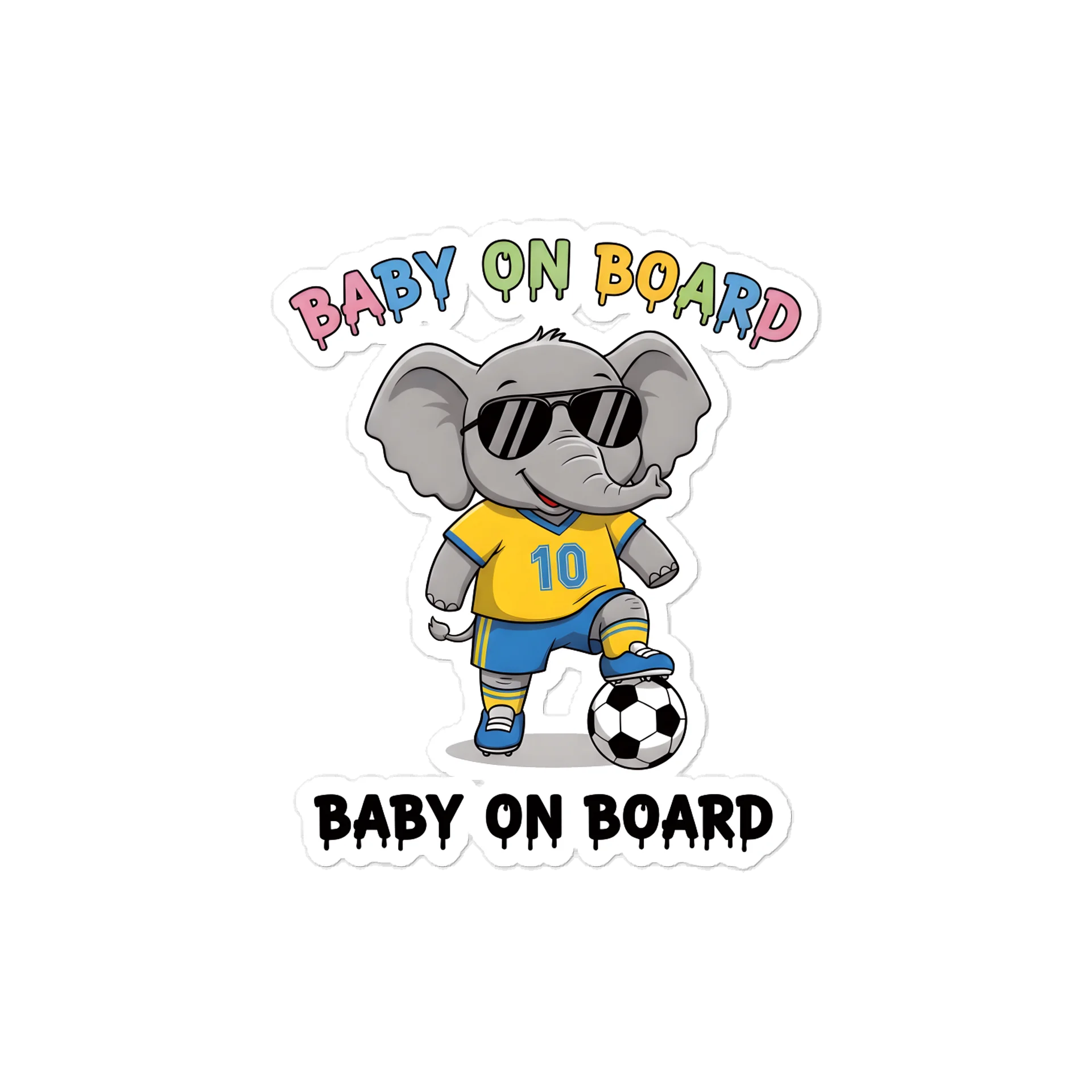 Funny Elephant Soccer Baby on Board Sticker - 5x5 Weatherproof Vinyl Car Decal - Cute Elephant Soccer Mom and Soccer Dad Gift product image (1)