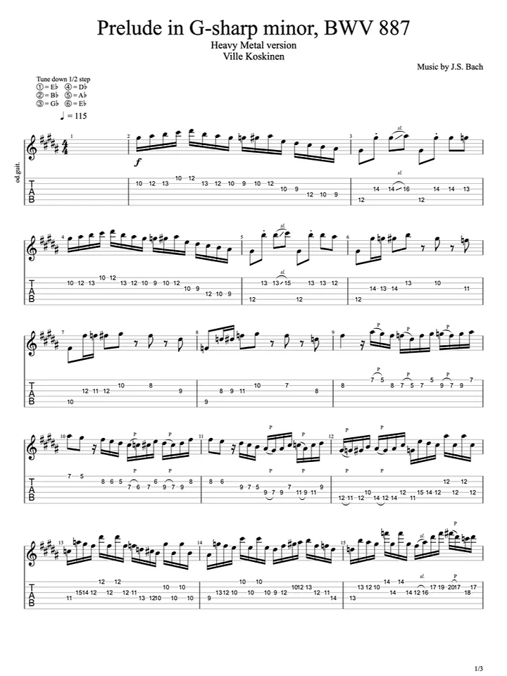 BWV 887 Prelude in G-sharp minor (tabs + backing track) product image (1)