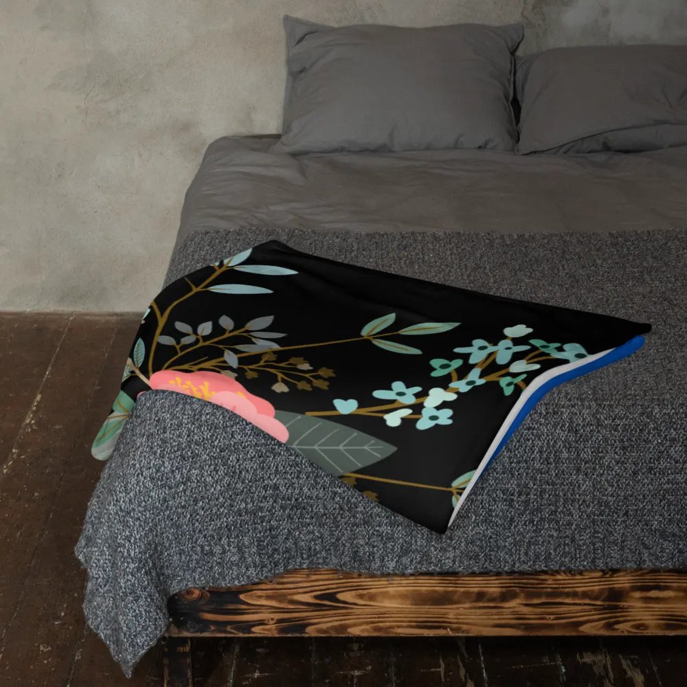 Flower on Black and Blue Pattern Throw Blanket | Floral Pattern Blanket product image (12)