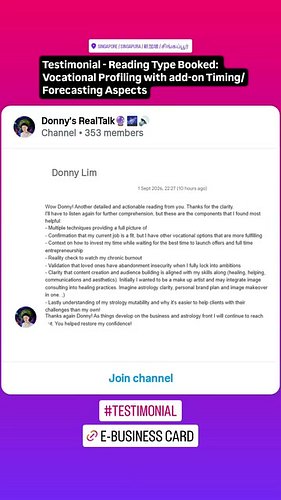 Testimonial - Reading Type Booked: Vocational Profiling with add-on Timing/Forecasting Aspects

E-Business Card: https://link...