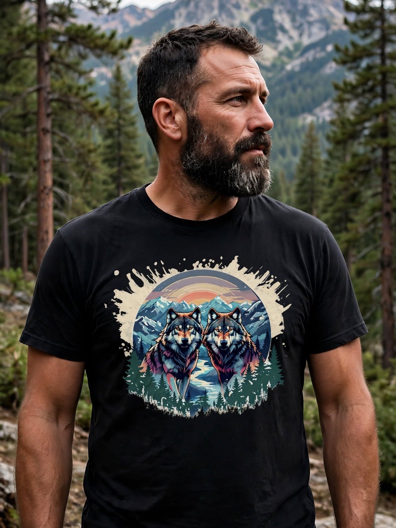 Twin Wolves Sunset Mountain Tee product image (2)