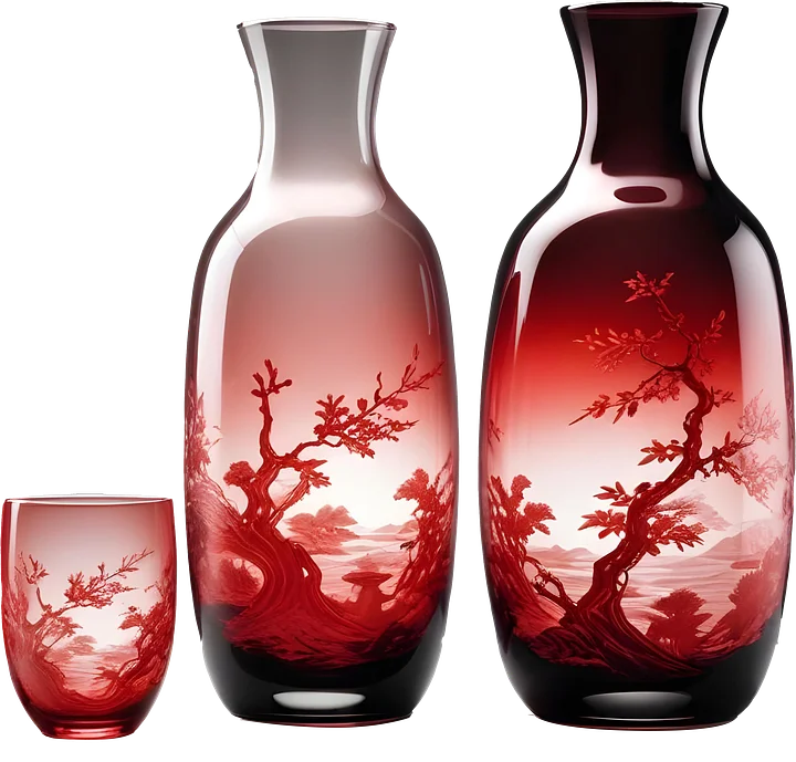 Chinese Glass Vase Set – Crimson Landscape Elegance PNG product image (1)