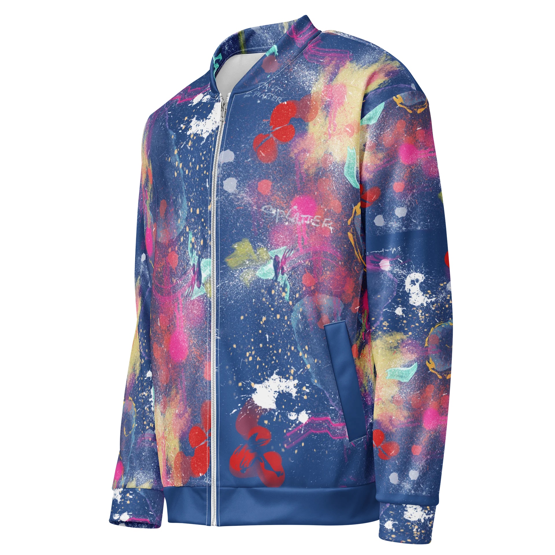 Unisex Bomber Zip Jacket 'True Blue Splash' product image (4)