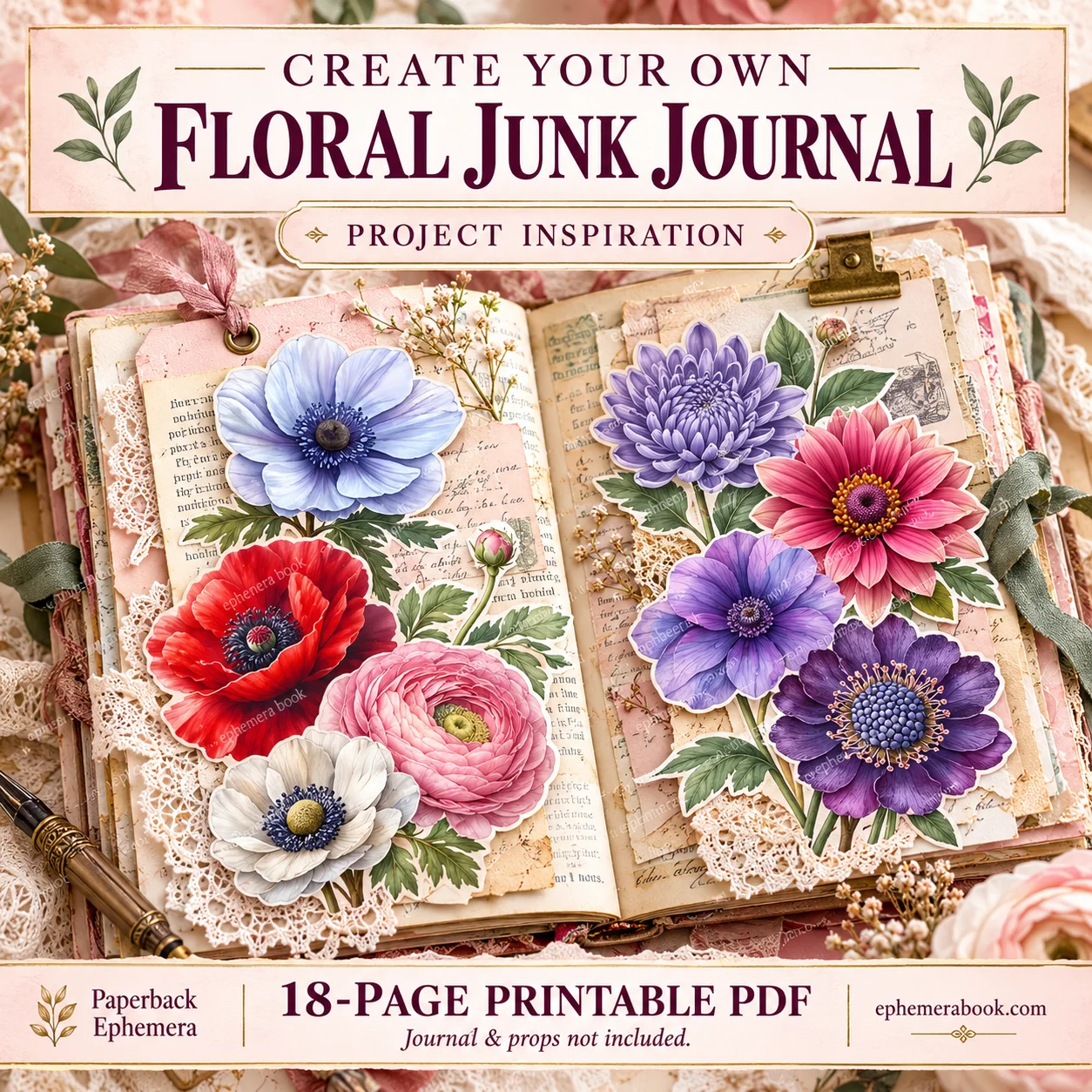 Floral Ephemera Printable PDF, 18 Pages | Ephemera Book product image (3)