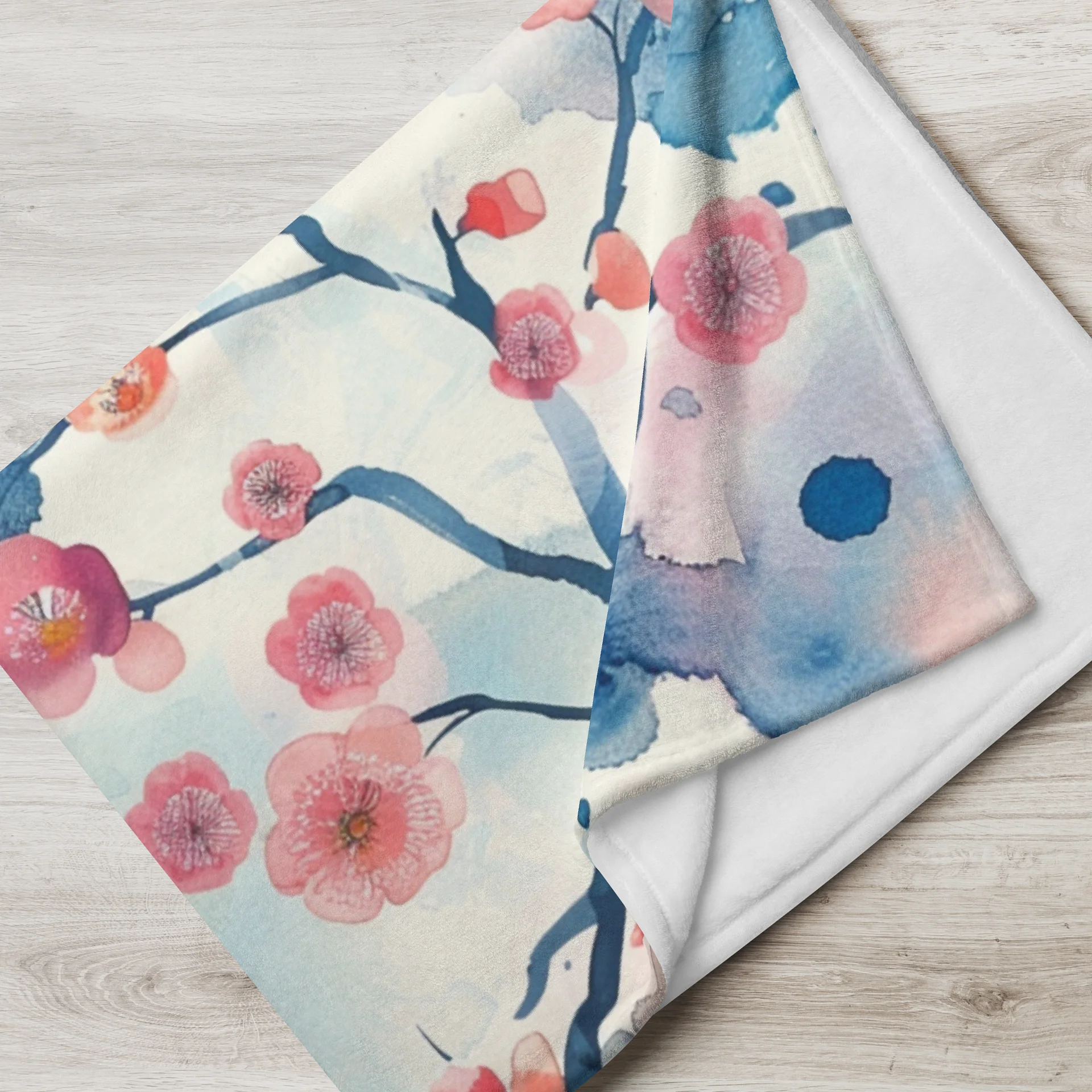 Traditional Japanese Watercolor Throw Blanket - Pink Plum Blossom Cozy product image (2)