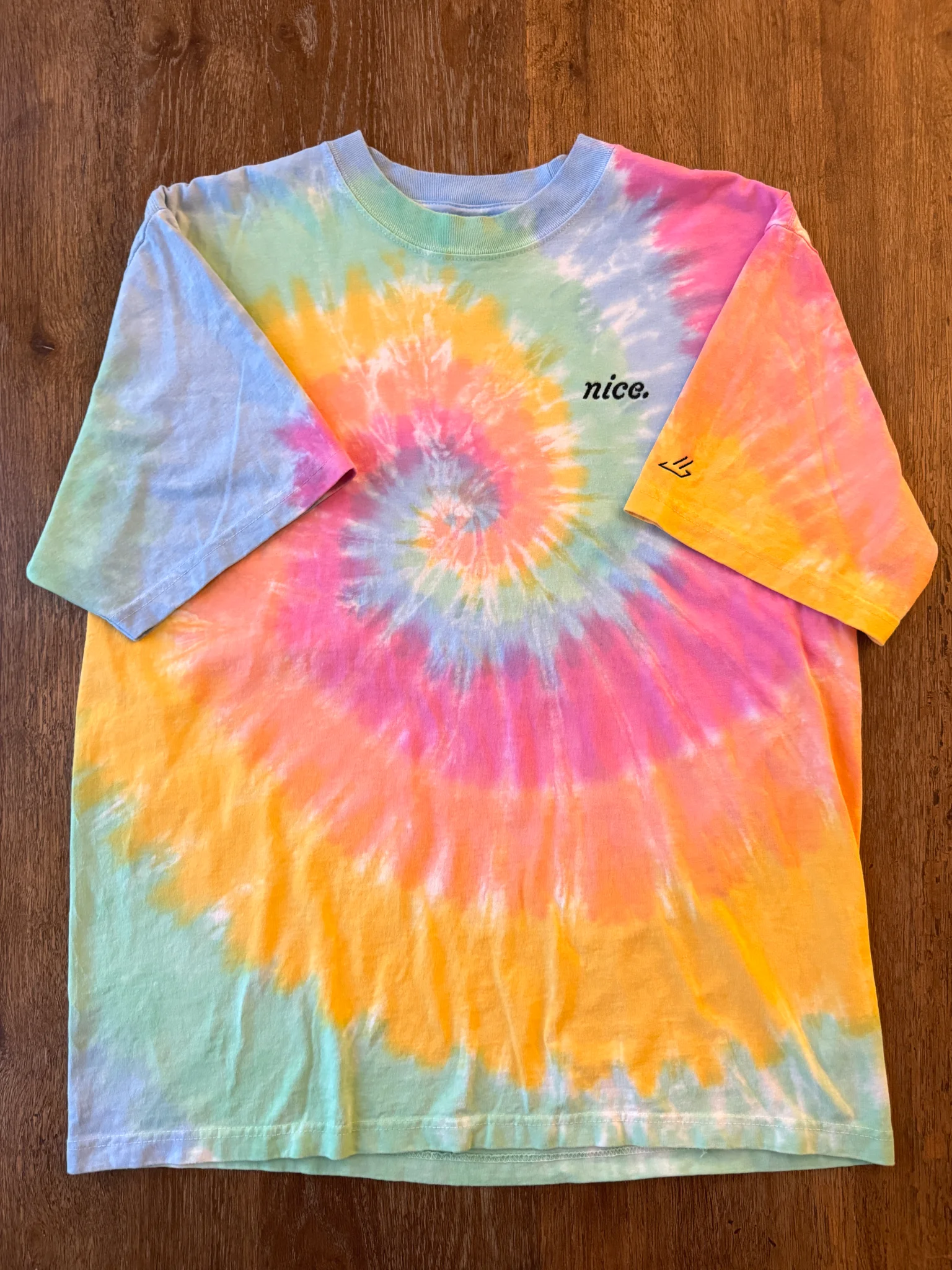 Nice. Embroidered Tie Dye Tee (Sherbet Rainbow) product image (3)