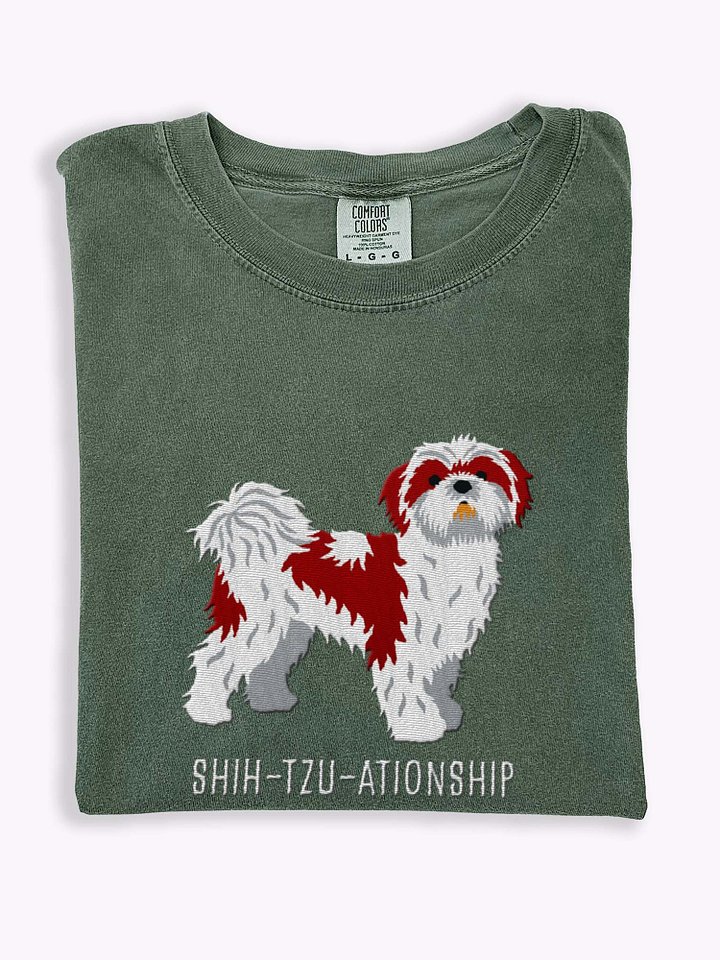 Shih-Tzu-ationship T-Shirt(Embroidered) of a Shih Tzu(Chocolate & White) product image (1)