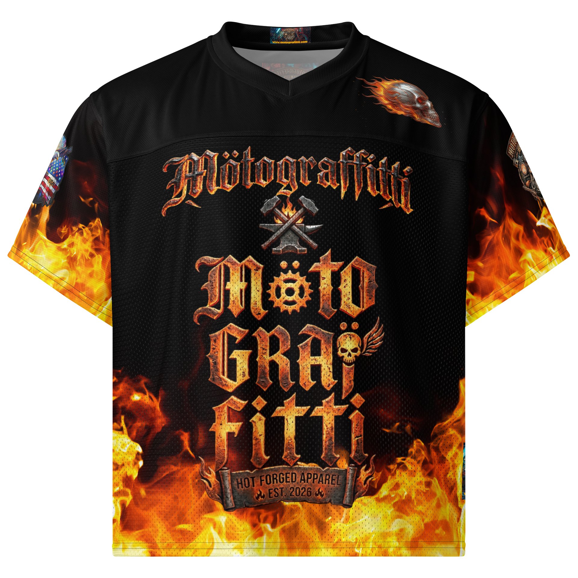 MötoGraffitti Biker Trash - Fiery Forge Football Jersey product image (1)