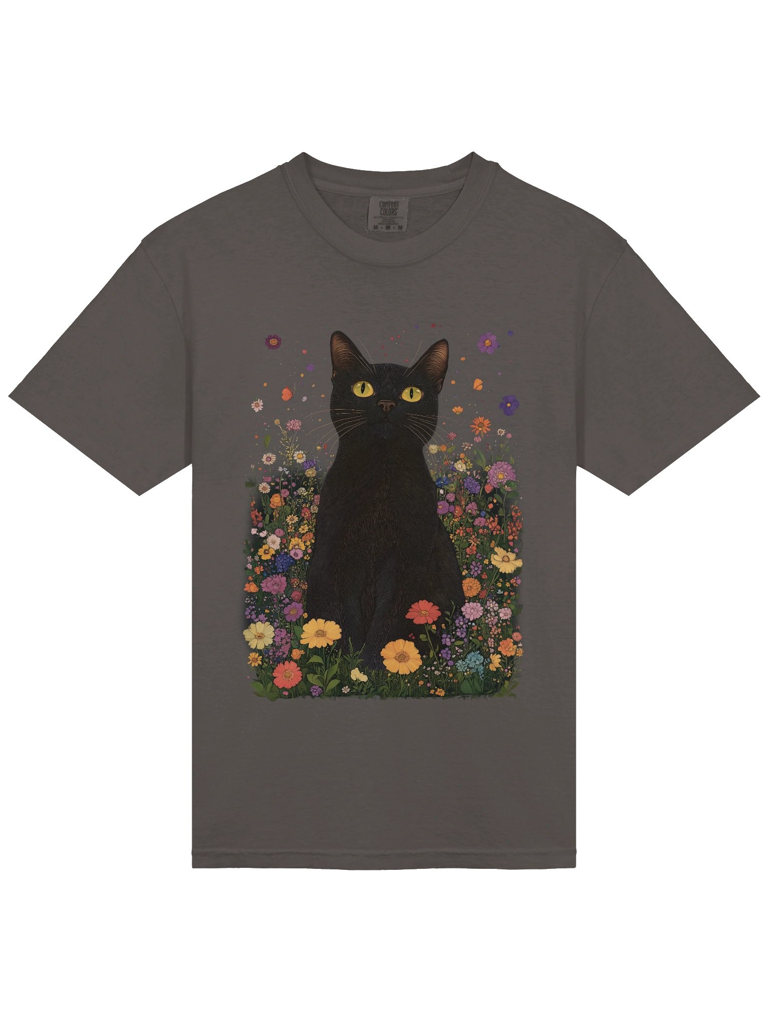 Black Cat in Wildflowers – Relaxed Fit Heavyweight Unisex Cotton T-Shirt product image (9)