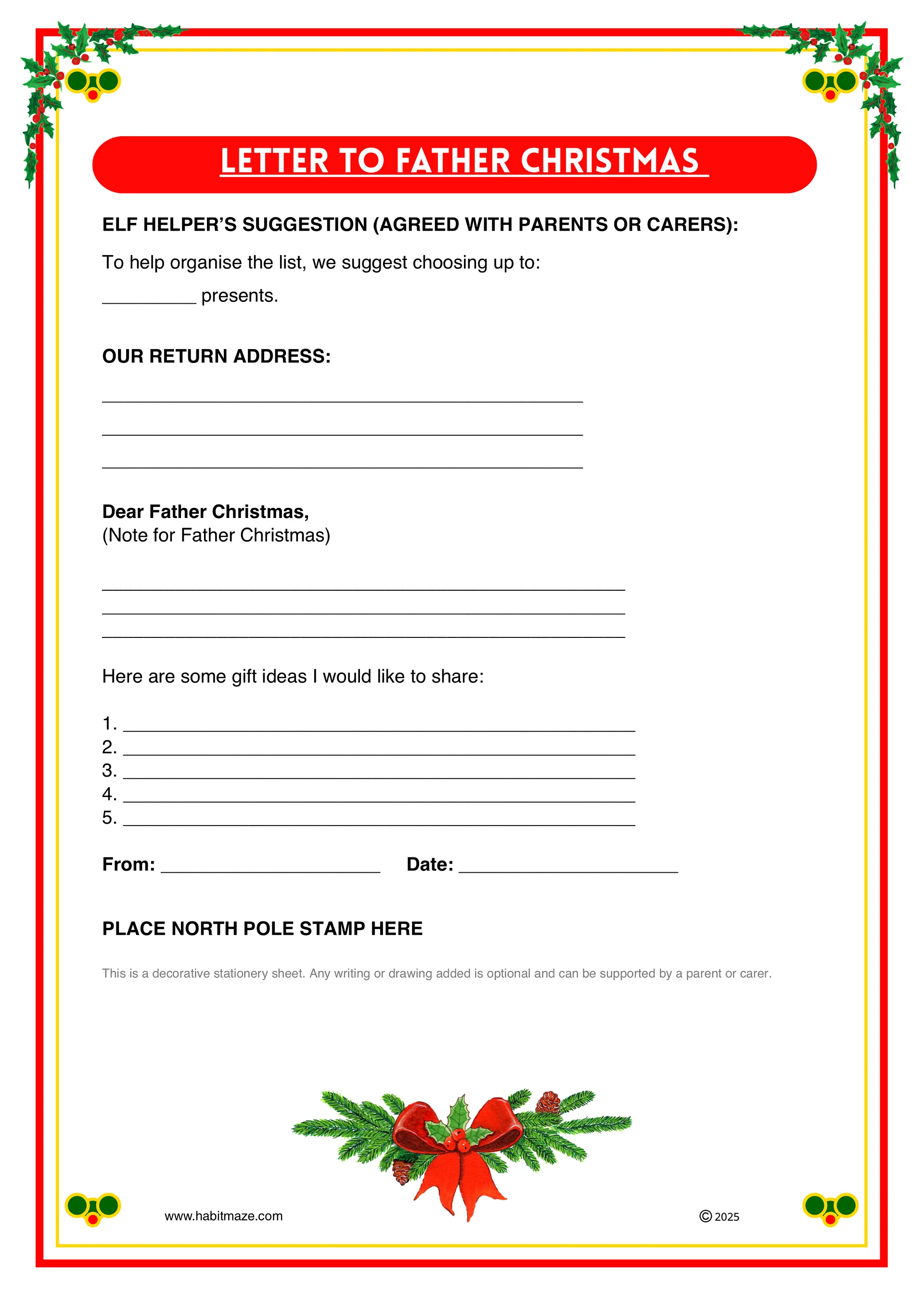 Letter to Father Christmas Template (UK) Digital file PDF product image (1)