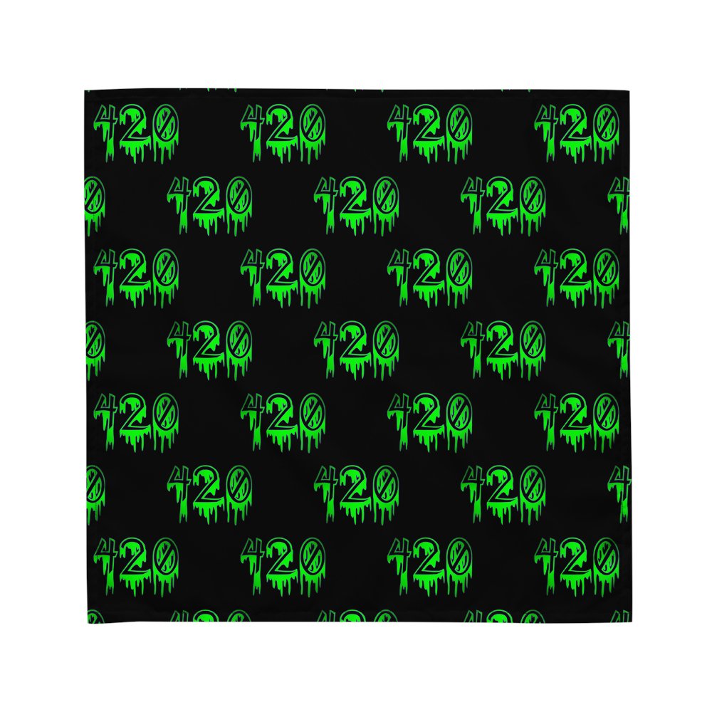 Happy 420 Neon Green Black Weed Bandana, Creepy Cannabis Horror Style Stoner Accessory product image (2)
