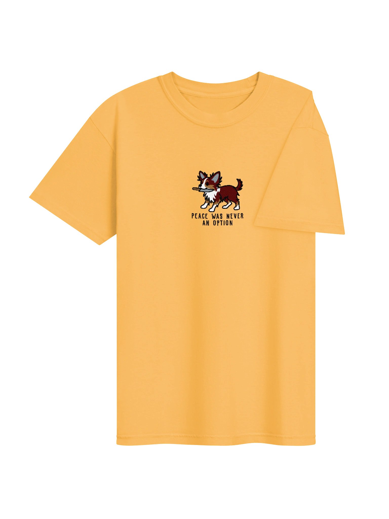 Peace Was Never an Option Funny Chibi-Style Embroidered T-Shirt for Longhaired Chihuahua(Red Tricolor) Owners product image (76)