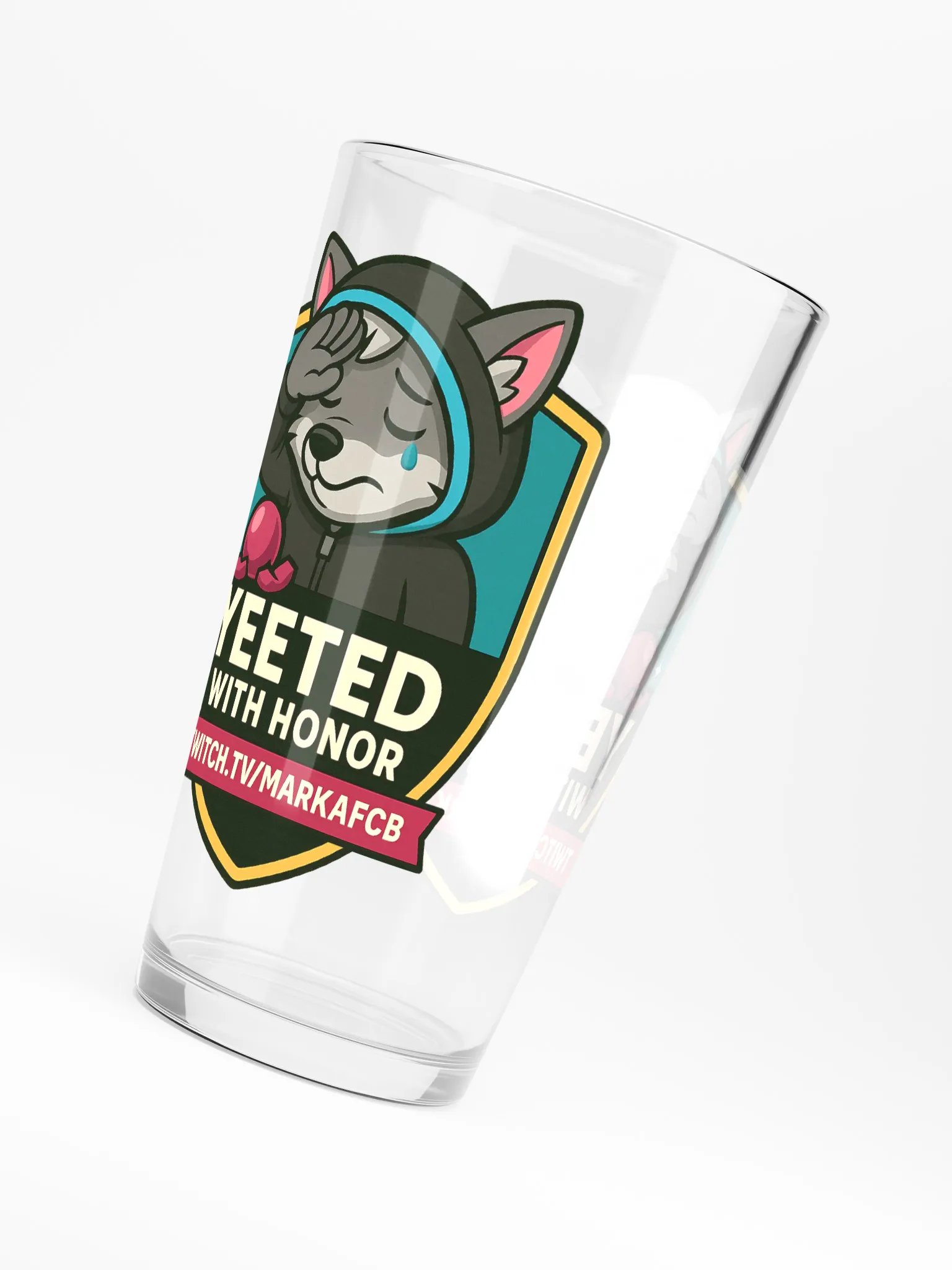 "YEETED WITH HONOR" PINT GLASS – Official Stream Mascot Edition product image (6)