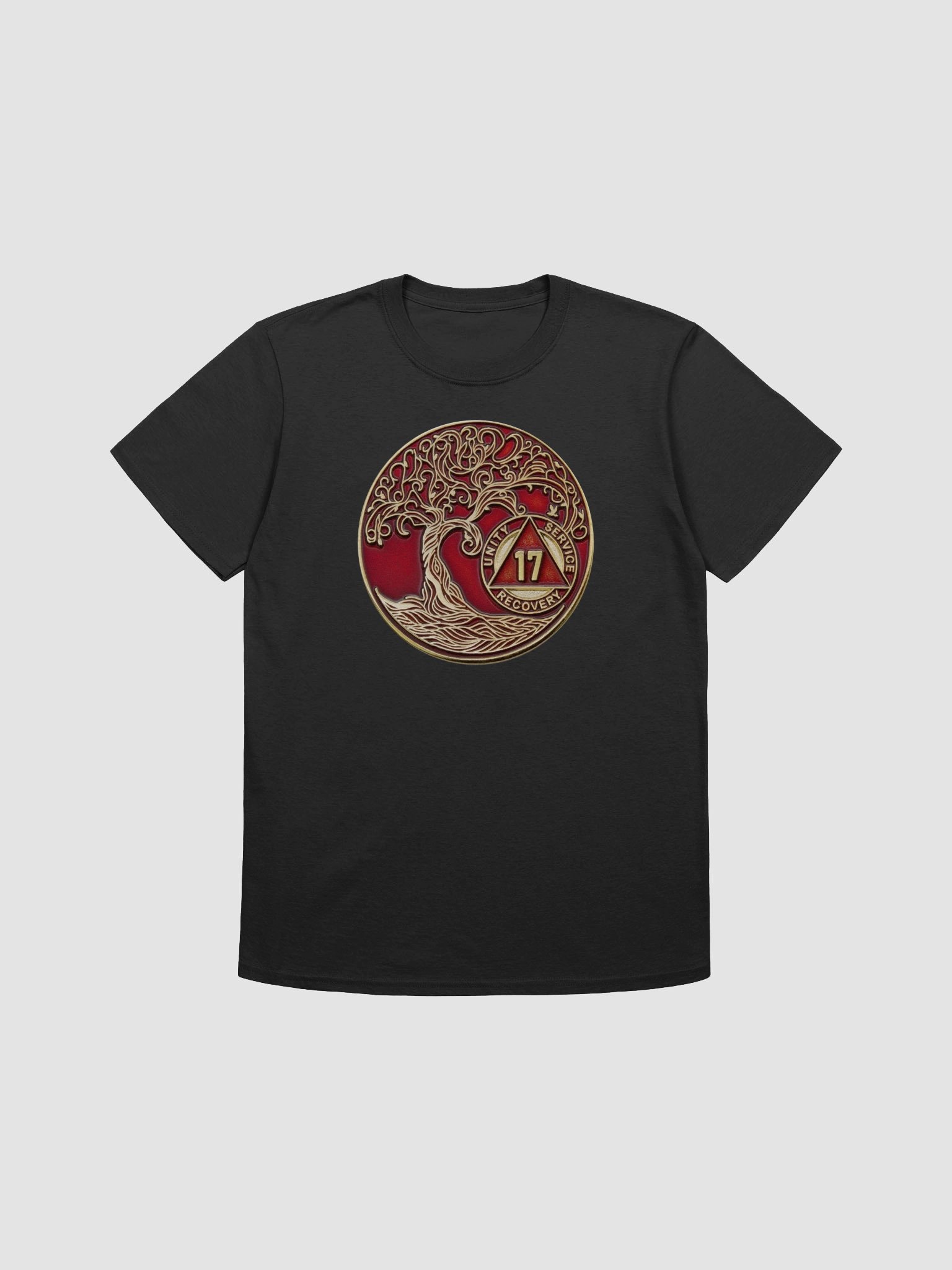 Twisted Tree of Life 17th Year Sobriety Red Medallion | Recovery T-Shirt Inspiring Sobriety product image (4)