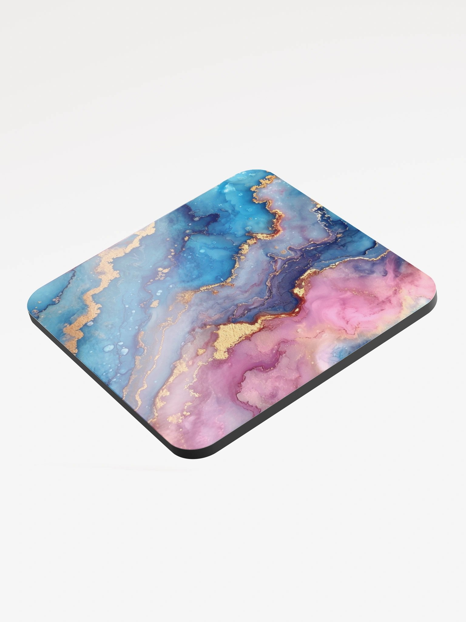 Blue Pink and Gold Alcohol Ink Glossy Cork Coaster by Treasure Pie product image (3)