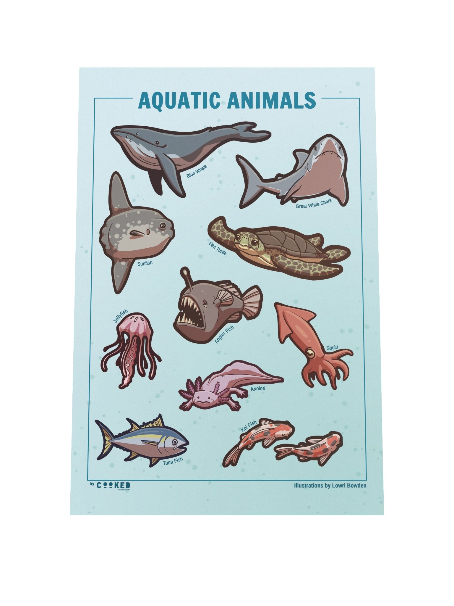 Aquatic Animals Poster - 10 Illustrated Water-dwelling Animals - Original Illustrated Poster product image (3)