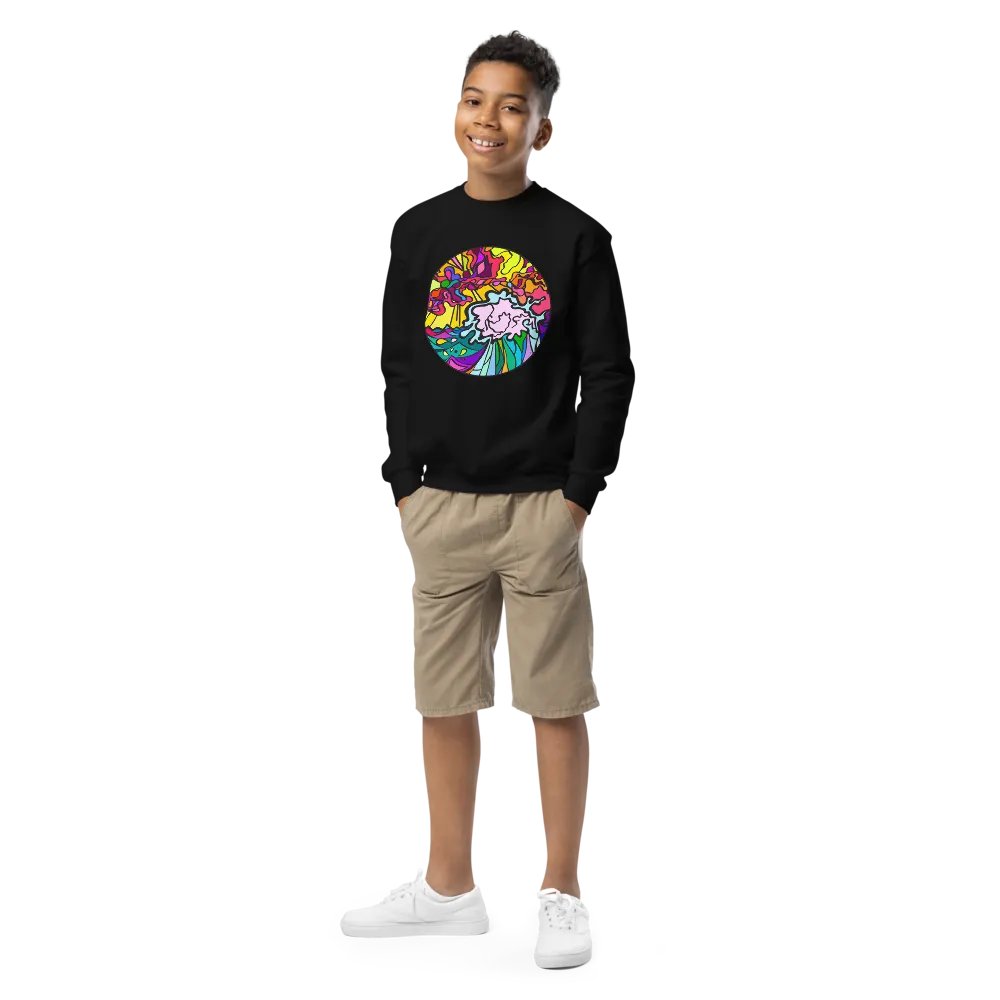 Vibrant Stained Glass Youth Sweatshirt - Wave at Sunset product image (1)