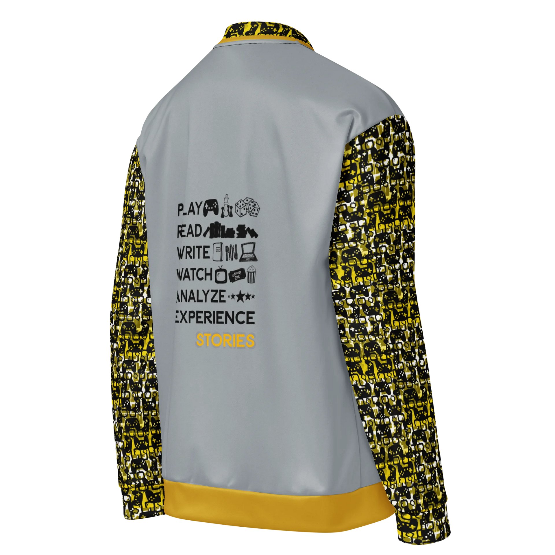 Experience Stories Unisex Bomber Jacket (Gold, Gray, and Black) product image (4)
