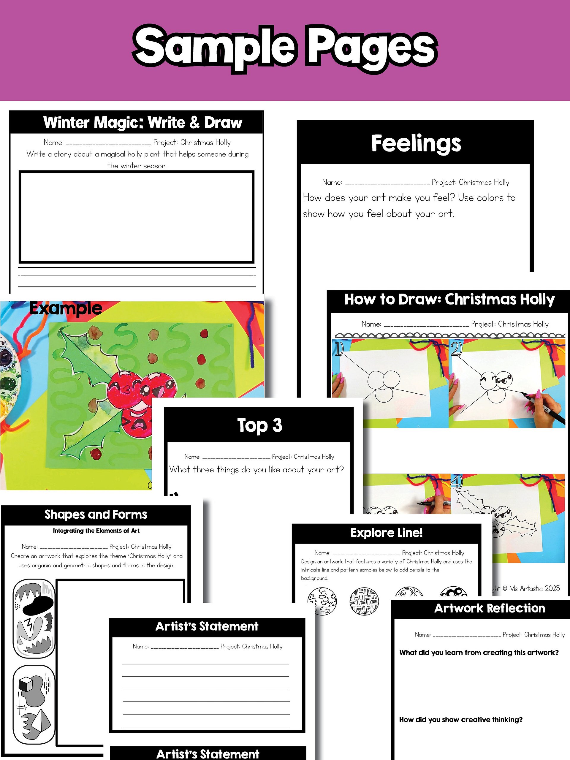Christmas Art Lesson Christmas Holly Art Project Holiday Art Activity Craft product image (9)