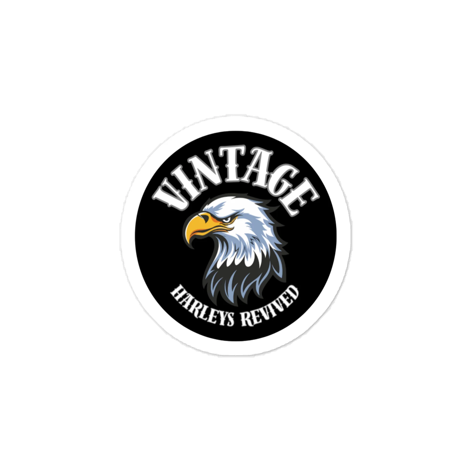 Vintage Harleys Revived Eagle Sticker – Black Round product image (1)