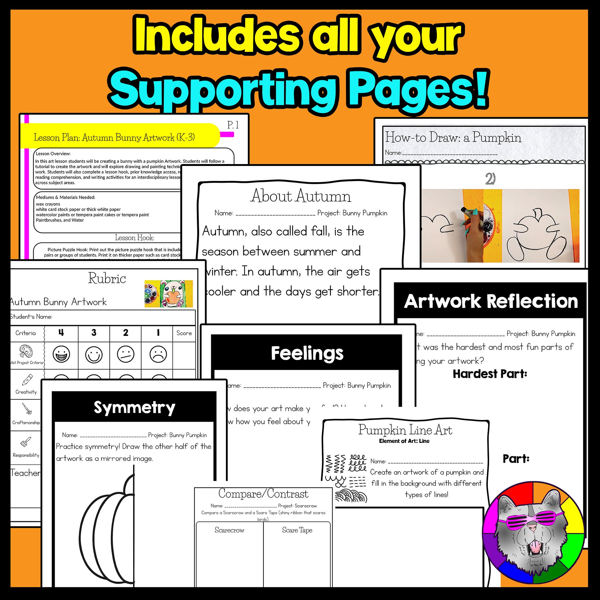 Autumn Bunny with Pumpkin Art Lesson with Reading, Writing & Reflection Activities (Grades K–3) product image (2)