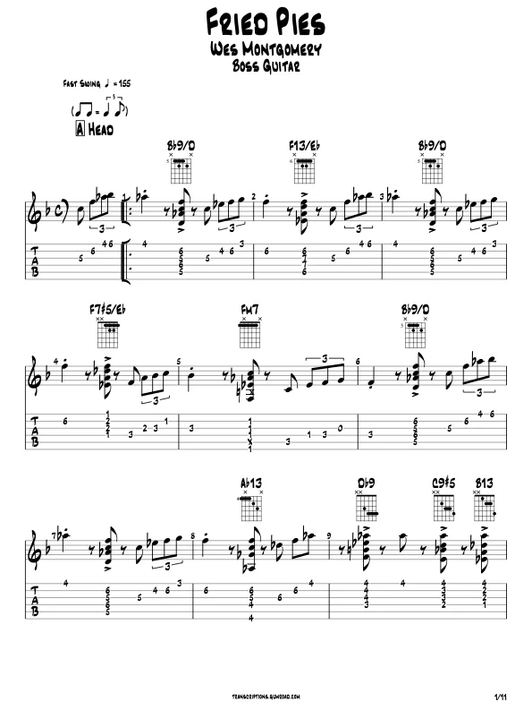 Wes Montgomery – Fried Pies | Jazz Guitar Transcription (PDF + Guitar Pro, TAB & Standard Notation) product image (2)