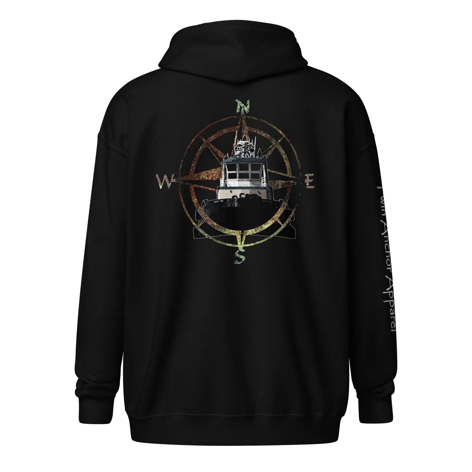 Compass Rose & Tug Pacific Titan – Maritime Heritage | Twin Anchor Apparel Fog Harbor Line product image (1)