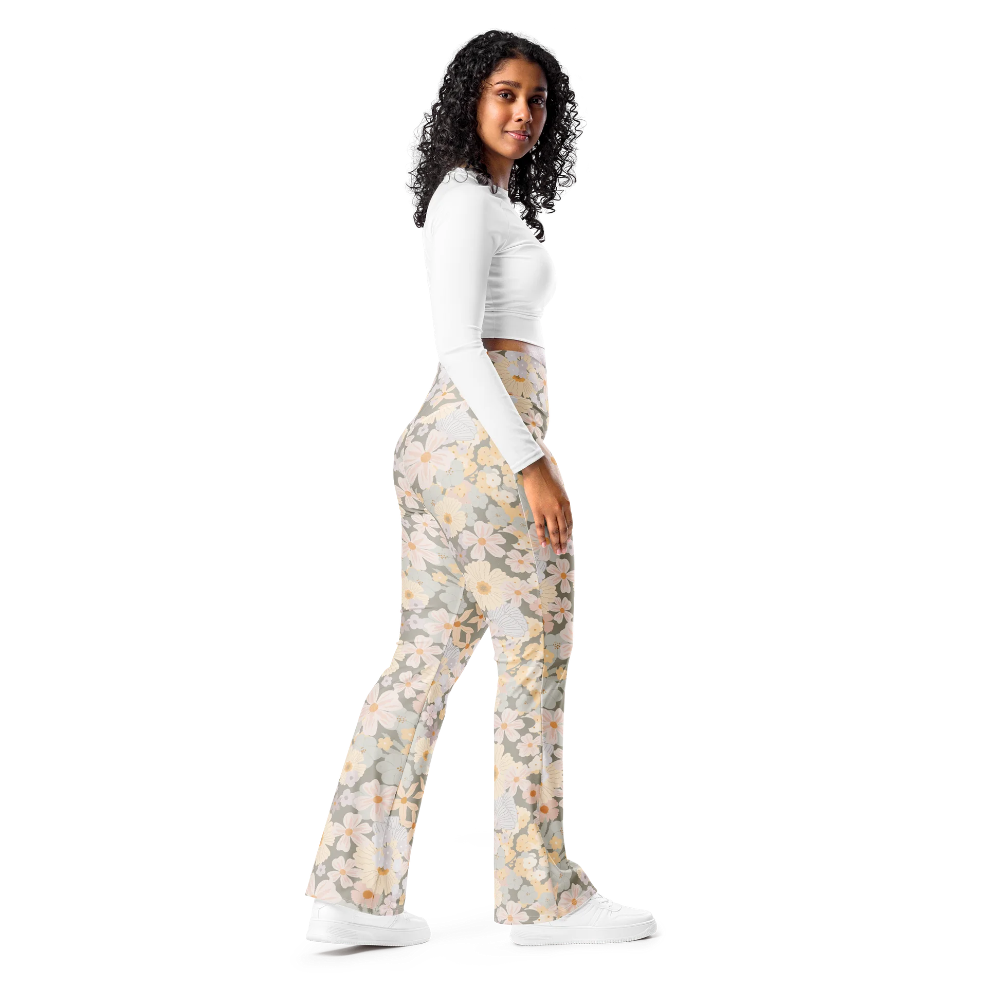 Pastel Cottage Floral Flare Yoga Leggings product image (6)