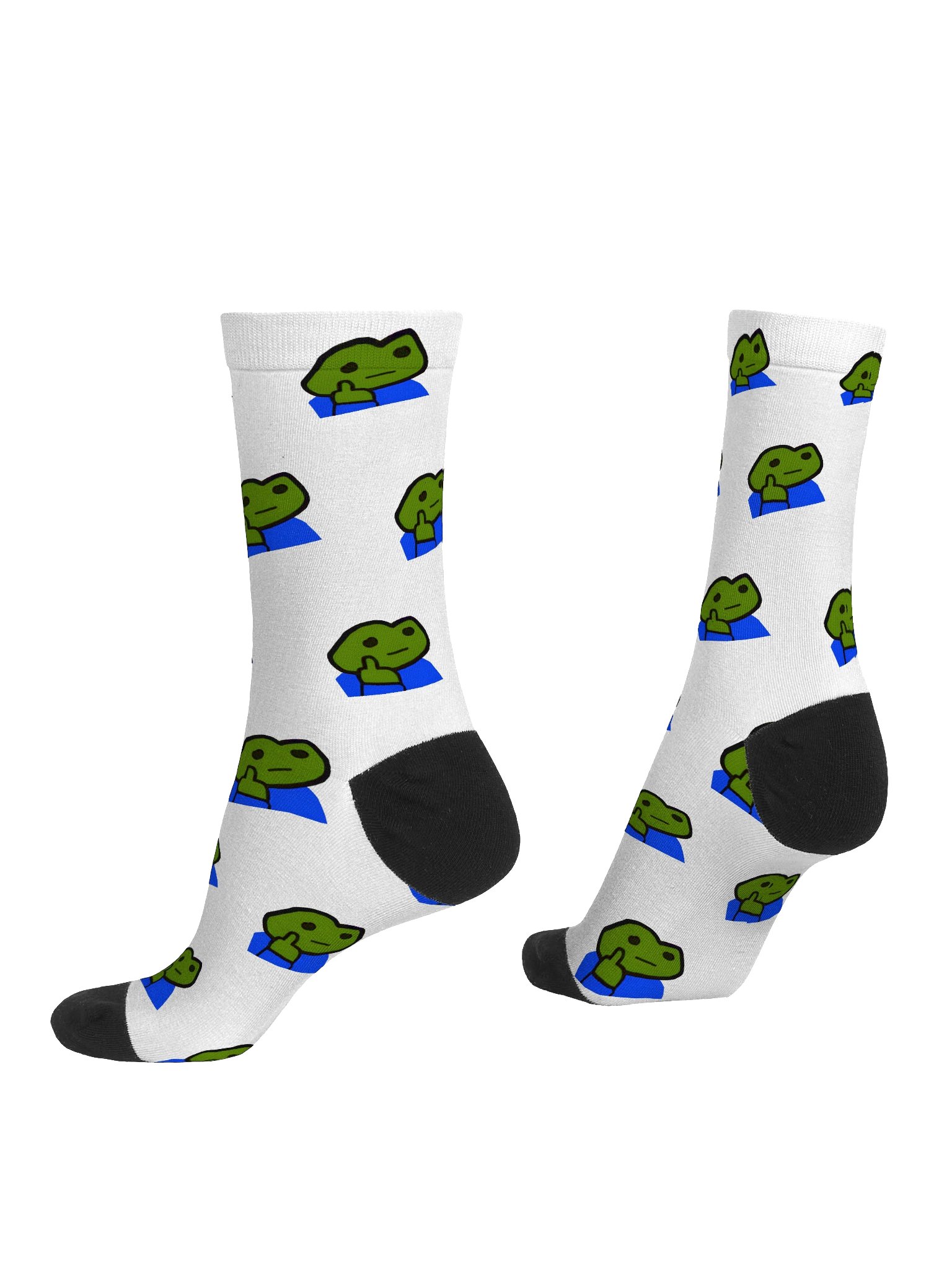 Premium Sustainable Crew Socks — Green Mascot & Blue Geo Tiles product image (4)