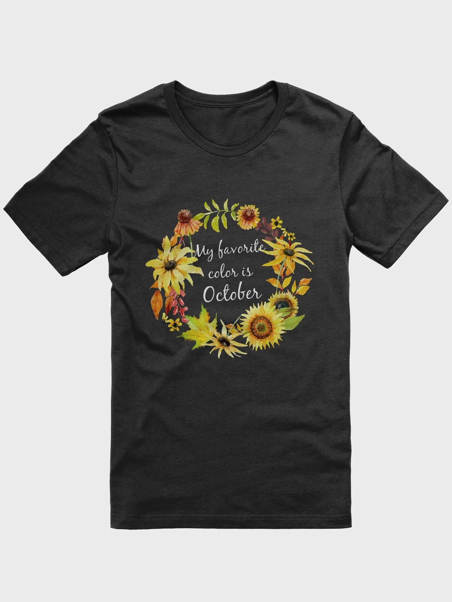 🌻 My Favorite Color is October T-Shirt | Autumn Floral Wreath Shirt | Cute Fall Season Tee product image (2)