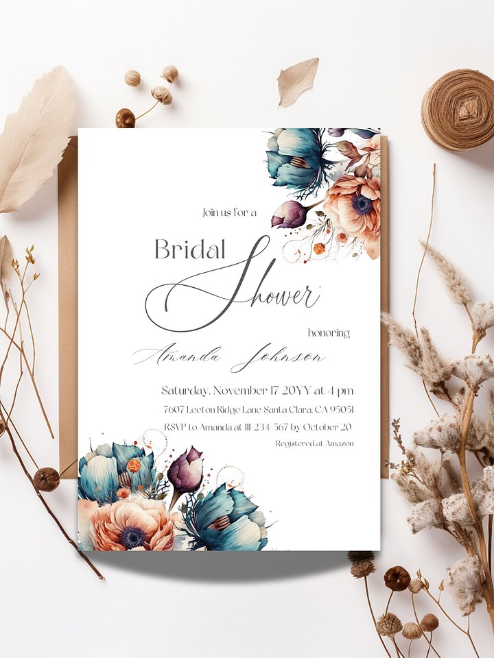Rustic Bridal Shower Invitation, Wildflower Floral Wedding Shower Invite Canva Template for a Boho Garden Party Theme Idea, Digital Download product image (1)