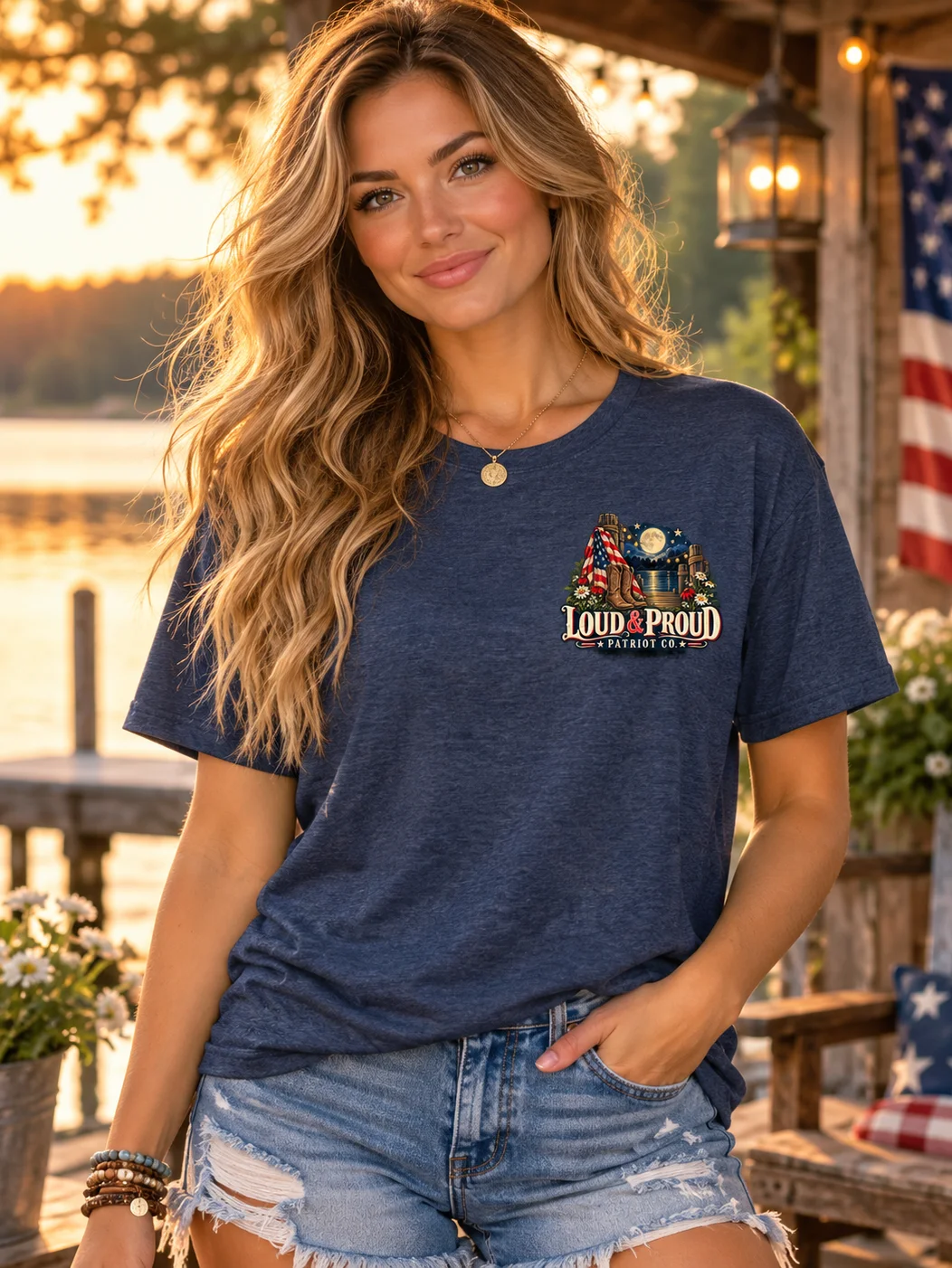 Stars, Stripes & Southern Nights – Women's Patriotic Relaxed-Fit Premium Tee product image (3)