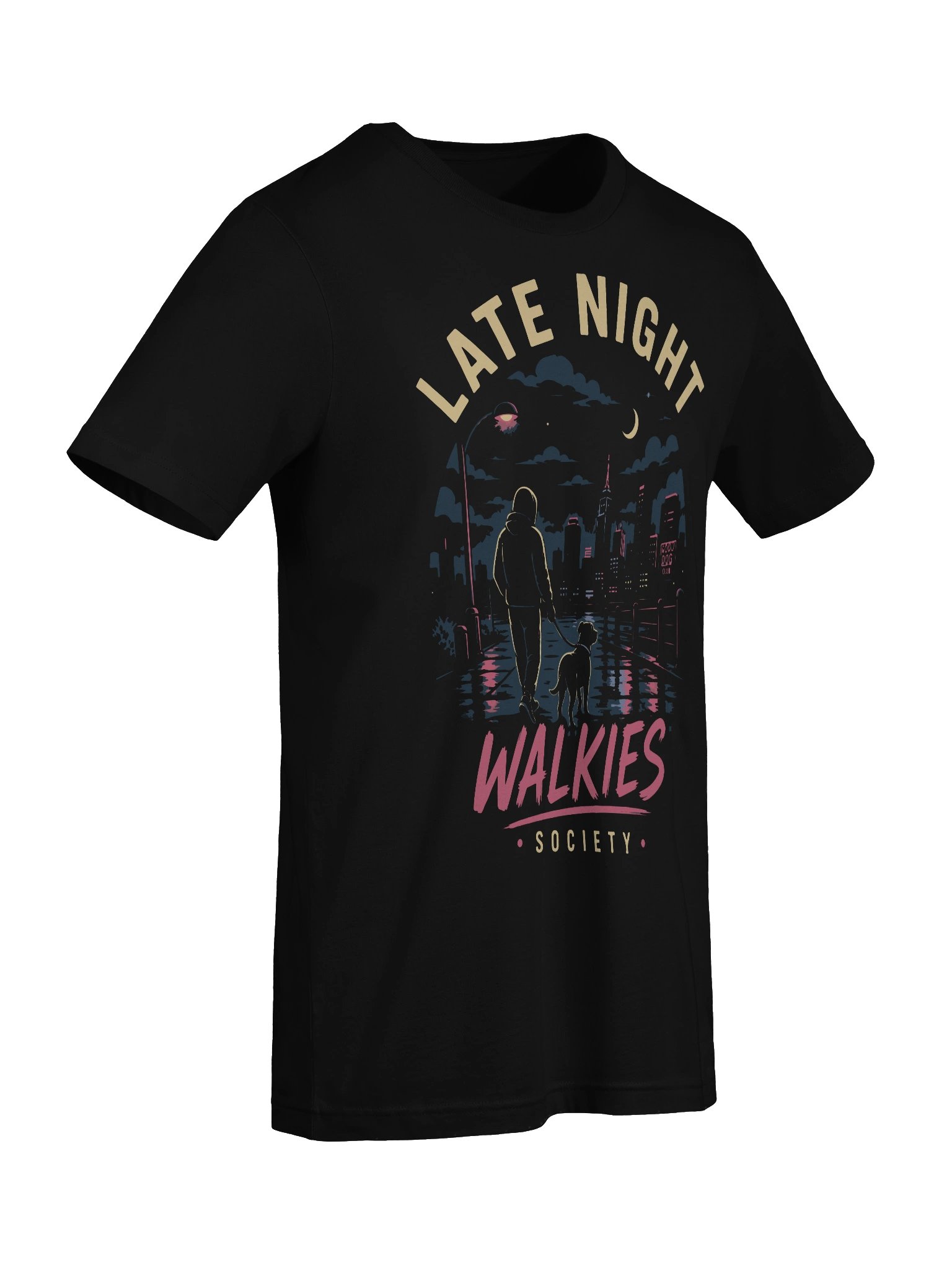 Late Night Walkies Society T-Shirt | Funny Dog Walking Shirt for Pet Lovers, Night Walk Dog Tee product image (9)