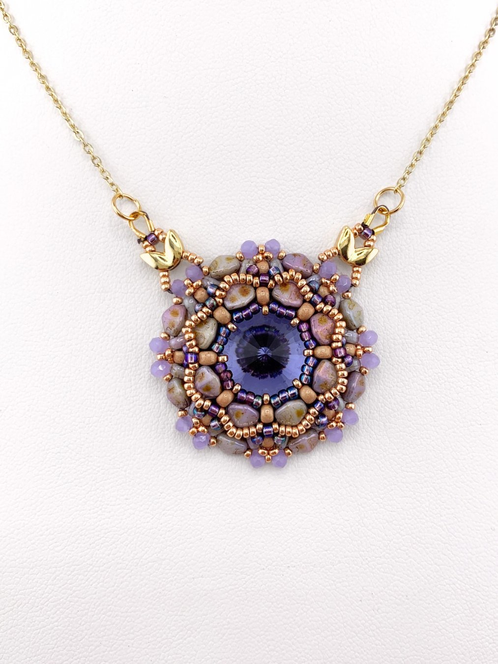 Twilight Bloom Beaded Crystal Pendant Necklace - Purple, Gold product image (2)